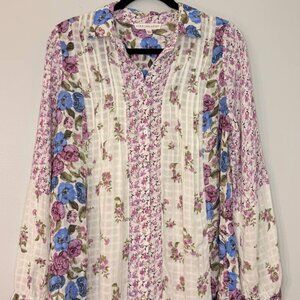 Jane + Delancey Women's Long-Sleeved Button-Down Blouse Size L Floral